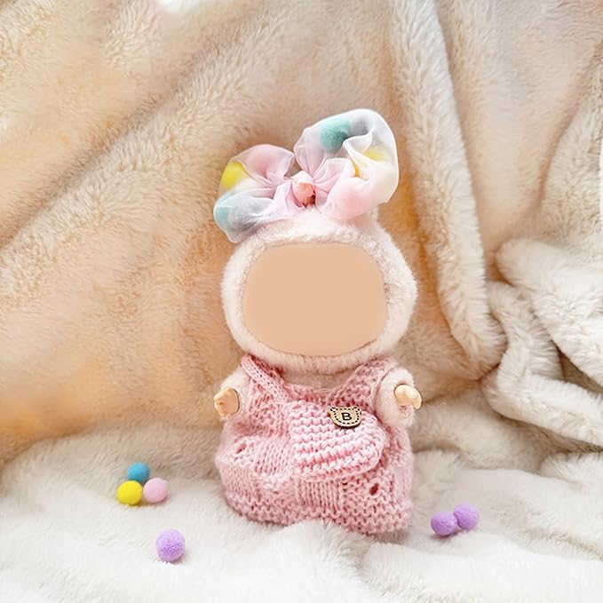 15 17cm Doll Clothes(NO Doll), Cute Dolls Outfit Accessories with Knitted Dress + Hair Clip + Bag, Small Kawaii Clothes Set for Dolls