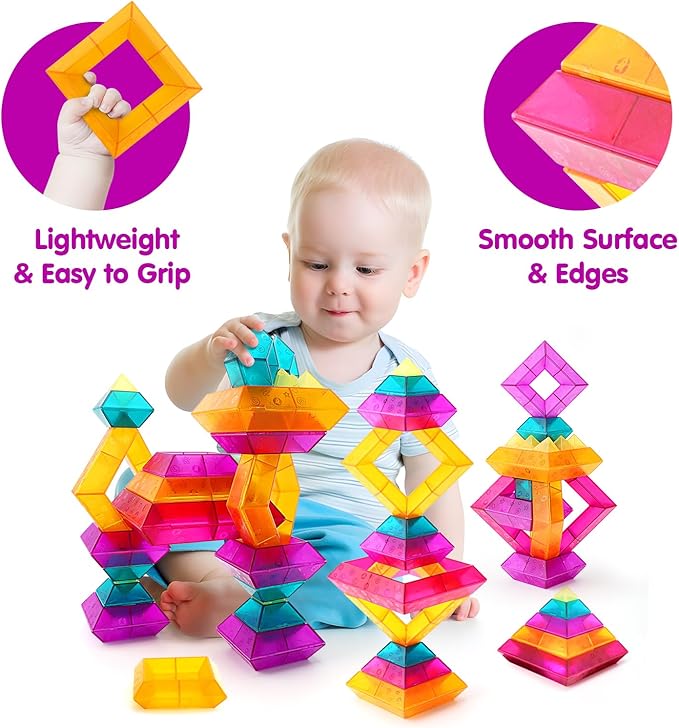 30-Piece Building Blocks Set for Kids - STEM Preschool Learning Activities Ages 3-6 Years Old, Light Table Compatible Educational Stacking Toys