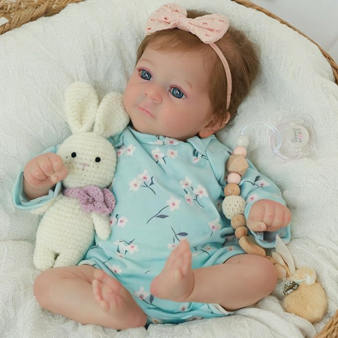 SCOM Lifelike Reborn Baby Dolls Girl - Felicia, 17-Inch Realistic-Newborn Baby Dolls with Weighted Soft Cloth Body, Real Life Cute Reborn Dolls with Gift Box for Kids Age 3+