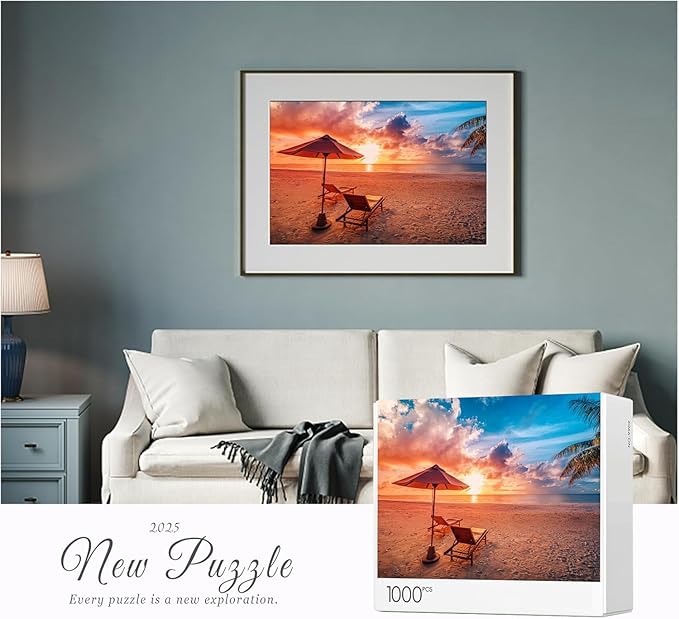Jigsaw Puzzles 2 Pack 1000 Pieces Hawaii Beach & Lake at Sunset Nature Landscape Impossible Challenging Puzzles for Home Decor Birthday Party Gifts Toy for Men Women