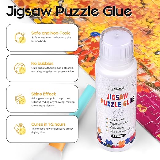 YAKAMOZ Jigsaw Puzzle Glue with Sponge Head for Adults Clear Water-Soluble Craft Glue Quick Dry for 1000/1500/3000 Pieces of Puzzle,240ML