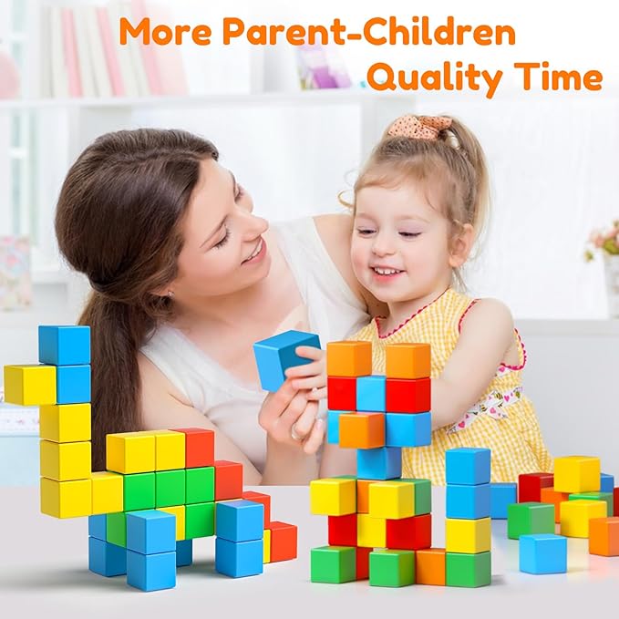 Magnetic Blocks,1.42 inch 32pcs Large Magnetic Building Block for Toddlers 3 4 5 6 7 8 Year Old Boys Girls Color Magnet Cubes Learning Toys for Kids 1-3 Sensory Toys Age 4-8 Christmas Birthday Gifts