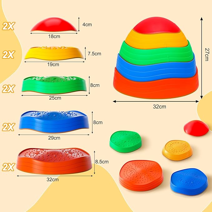 Stepping Stones for Kids, Non-Slip Plastic Balance River Stones for Kids, Promoting Children's Coordination Skills Obstacle Courses Sensory Toys for Toddlers, Indoor & Outdoor Play