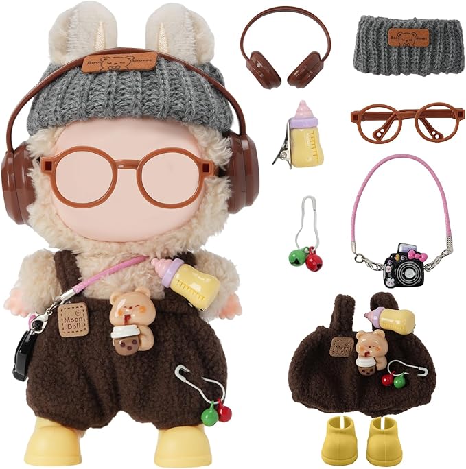 8-Piece Set Dolls Clothes(NO Doll), 17cm Dolls Cute Outfit Accessories, Small Clothes Set for Doll, Gift for Women(Brown)