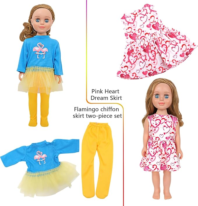 MSYO 10 Sets Doll Clothes for 17 - 18 Inch Dolls, 17 Pcs Diverse Outfits (Lace Dress, Unicorn Shirt & More), Fashion Dress - Up Set for Girl Doll Play & Gifting