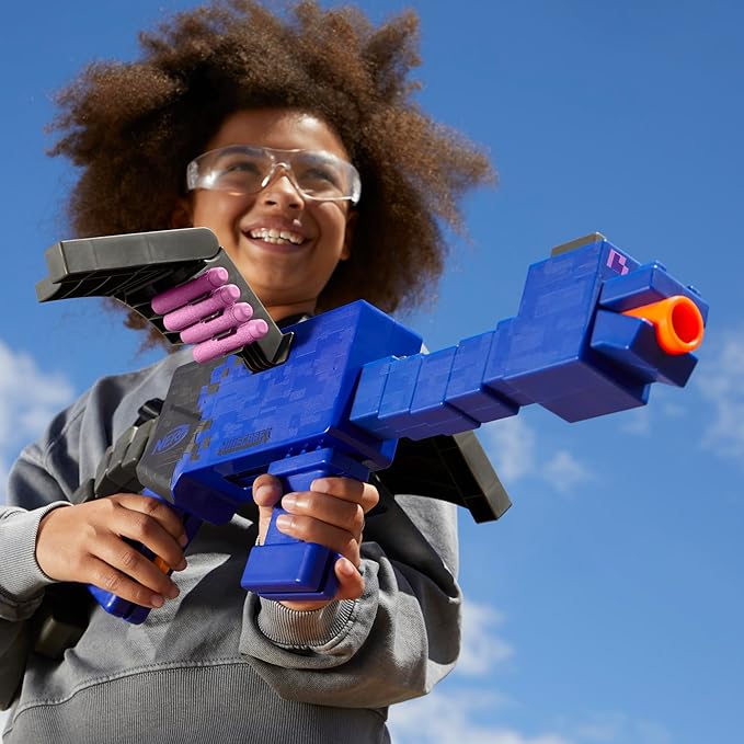 NERF Minecraft Ender Dragon Blaster, 4-Dart Internal Clip, 12 NERF Elite Foam Darts, Design Inspired by Mob in The Game