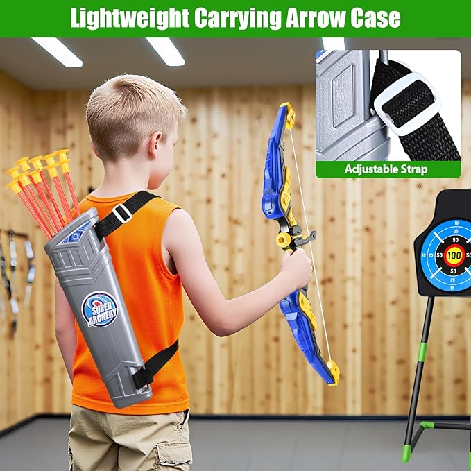 2 Pack Bow and Arrow Toy : Sports Toys for 5 6 7 8 9 10 11 12 Year Old Boys | with 24 Suction Cup Arrows, 1 Standing Target, 6 Score Targets & 2 Quiver | Indoor Outdoor Sport Gifts for Ages 4-8 8-12