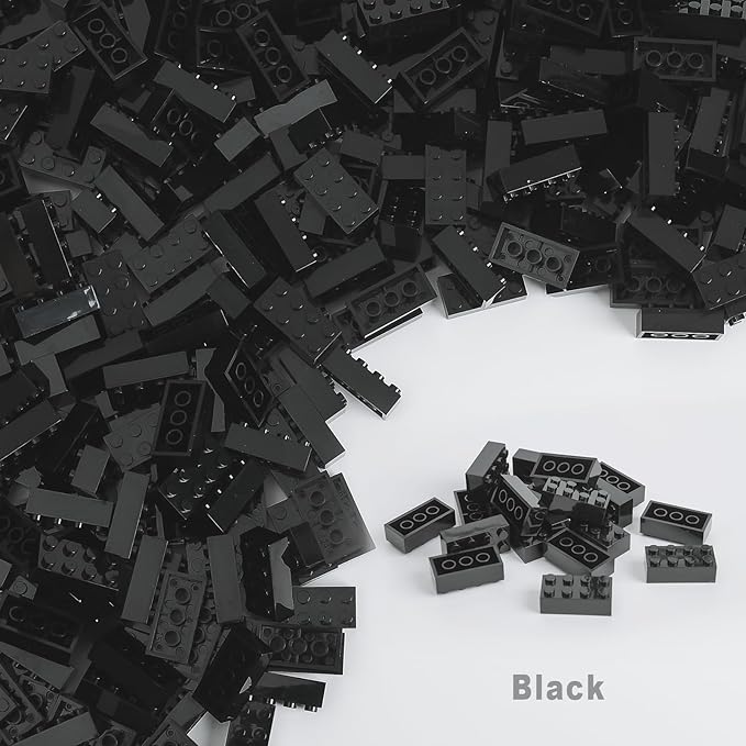 500 Piece Classic Building Bricks and 1 Gray Baseplate, 2x4 Bricks Bulk Creative Building Toys, Blocks Bulk for Kids Ages 6+, Black(Small Bricks, 1.25x0.62x0.47 in)