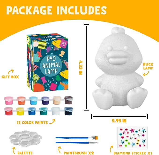 Goody King Paint Your Own Duck Lamp Kit, Easter Basket Stuffers, DIY Duck Night Light, Arts & Crafts for Kids Ages 8-12, Painting Kit for Kids, Easter Birthday Gifts for Kids Ages 3 4 5 6 7 8+