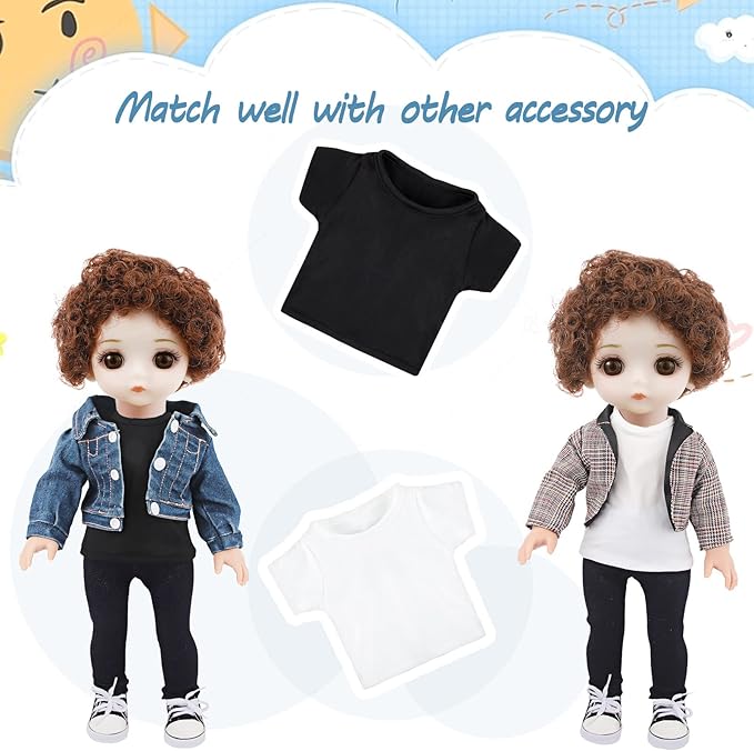 8 Pcs 18 Inch Boy Doll T Shirt Clothes Sublimation 18’’ Doll Outfits Accessories Classical Tee Shirts Fit 18 Inches Doll White and Black for Doll Decoration DIY Pretend Play