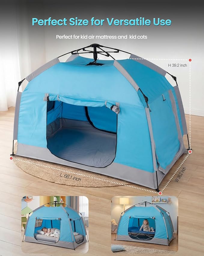 Easy Set Up Kids Playhouse with Nice LED Light Strip and 3 Large Opens,Portable Children Play Tent & Privacy Room for Indoor & Outdoor Games with Carry Bag-Free Space for Toddlers-Birthday Gifts