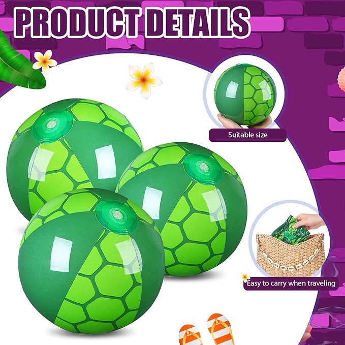 Leyndo 6 Pack Turtle Themed Beach Ball for Kids 7.87" Bulk for Summer Pool and Beach Game Gifts and Birthday Party Supplies and End of The Year Class Party Decoration Favors