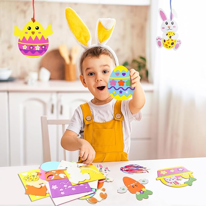 Fennoral 12 Pack Easter Craft Kit for Kids Make Your Own Easter Arts and Crafts DIY Foam Stickers Ornaments Bulk for School Classroom Activity Party Supplies Home Decorations Gift