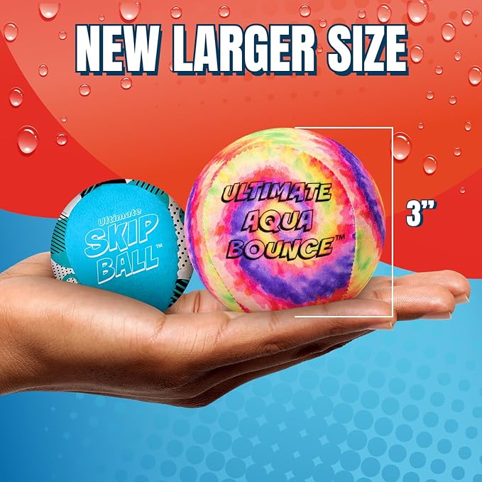 Activ Life Ultimate Skip Ball, Large 3" - 2 Water Skip Balls with 1 Skip Disc - Water Bouncing Ball Set for Beach, Pool & Lake Games - Fun Summer Toys for Kids, Teens, Adults & Families