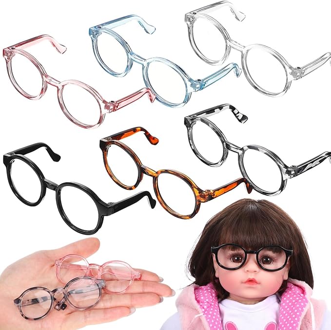 IMIKEYA Doll Glasses for 18 Inch Dolls Accessories- 6 Pairs Plastic Mini Eyeglasses with Clear Lenses for Dress Up Costume