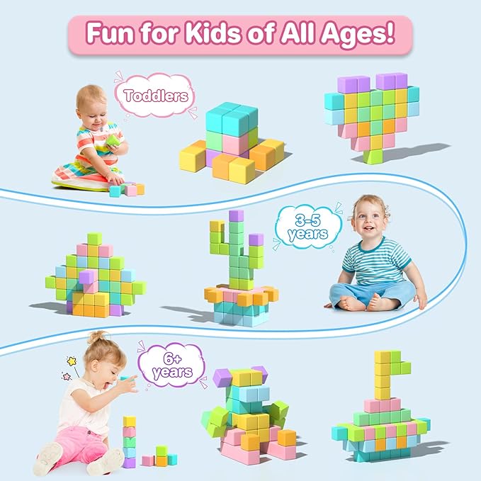 Magnetic Blocks for Toddlers 1-3, 56PCS 1.34in Large Macaron Magnet Building Cubes for Kids, Stem Preschool Stack Construction Educational Toys for 3-5 Years Old Boys Girls