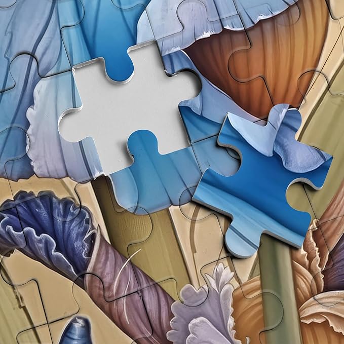 Beautiful Iris Flower Puzzles for Adults 1000 Pieces Spring Nature, Vintage Plant Art Jigsaw Puzzles, Bee Ladybug Floral Landscape Aesthetic Puzzle