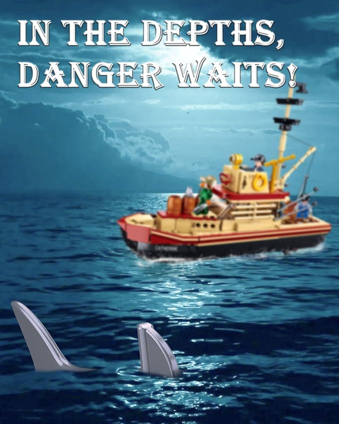 Sluban City Building Set with Shark Toys, Fishing Boat Building Toys with 3 Fisherman Minifigures, Suitable for Adult and Kids, Compatible with Lego, 592 PCS