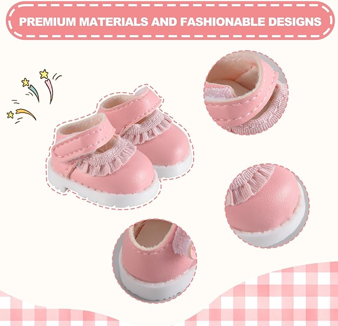 Cute Doll Shoes for Labubu, Premium Doll Shoes for 4-7in Dolls, Compatible with Labubu Doll Clothing & Outfits(Pink Laces)
