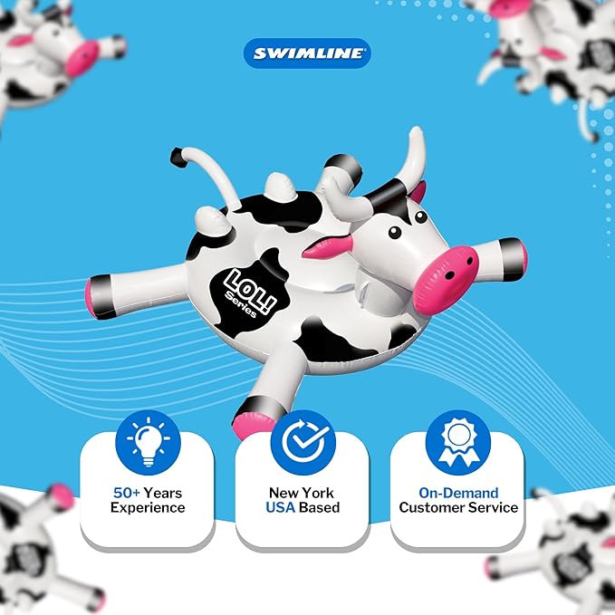 SWIMLINE ORIGINAL 90268 Giant Inflatable LOL Cow Pool Float | Fun Ride-On Raft with Stable Legs & Wings |Lounge Floatie Ideal for Summer Gatherings