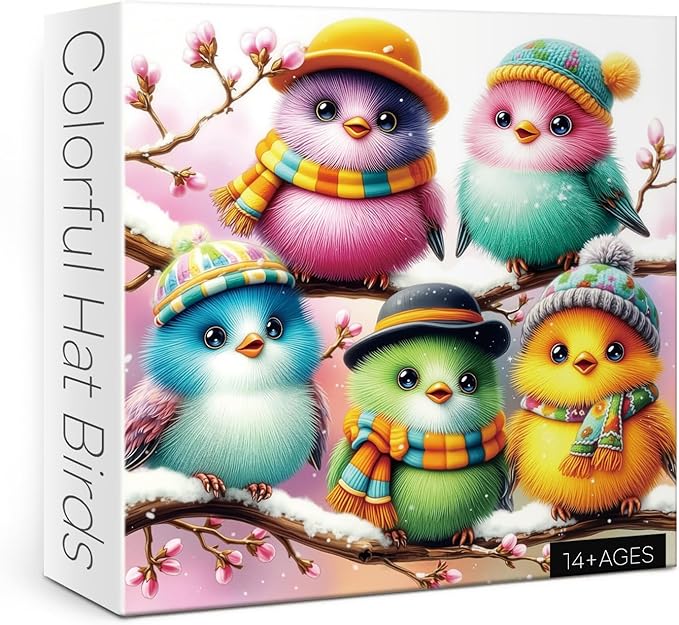 Colorful Bird Hat Puzzles for Adults 1000 Pieces Nature, Cute Chicken Flower Art Jigsaw Puzzles, Pretty Wildlife Impossible Hard Difficult Challenging Puzzle