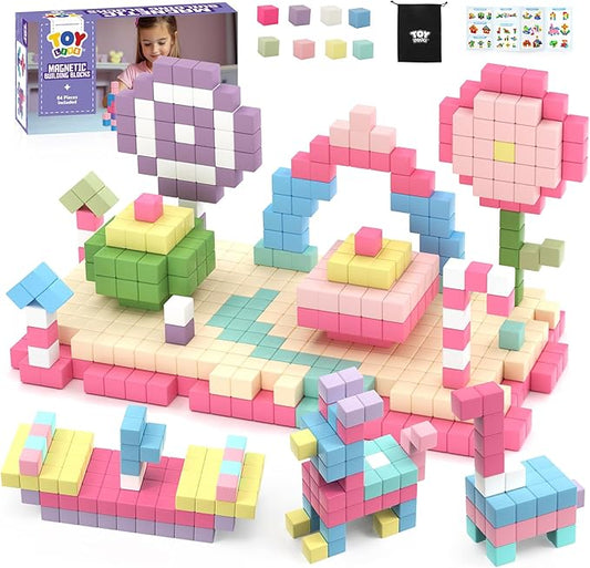 TOY Life 64 Pcs Magnetic Blocks for Kids Ages 3-5, Magnet Building Blocks for Toddlers, Magnetic Blocks for Kids Ages 4-8 Girls & Boys, Educational Learning Building Toys for Age 3 4 5 6 7 8-12
