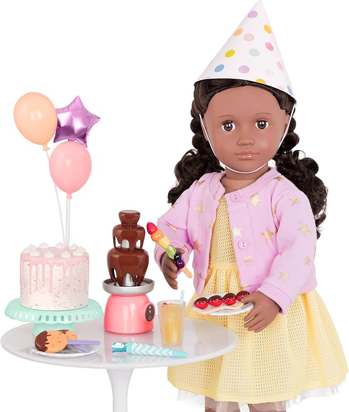 Our Generation - Sweet Celebration Birthday Set - 18-Inch Doll Party Accessories - Birthday Cake & Balloons - Pretend Food & Supplies - Imaginative Play - Toy for Kids 3 Years +
