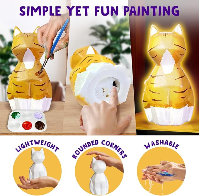 Goody King Paint Your Own Cat Lamp Kit, Easter Basket Stuffers, DIY Cat Crafts Night Light, Painting Kit Arts & Crafts for Kids, Birthday Easter Party Gift for Teens Girls Boys Age 3 4 5 6 7 8+