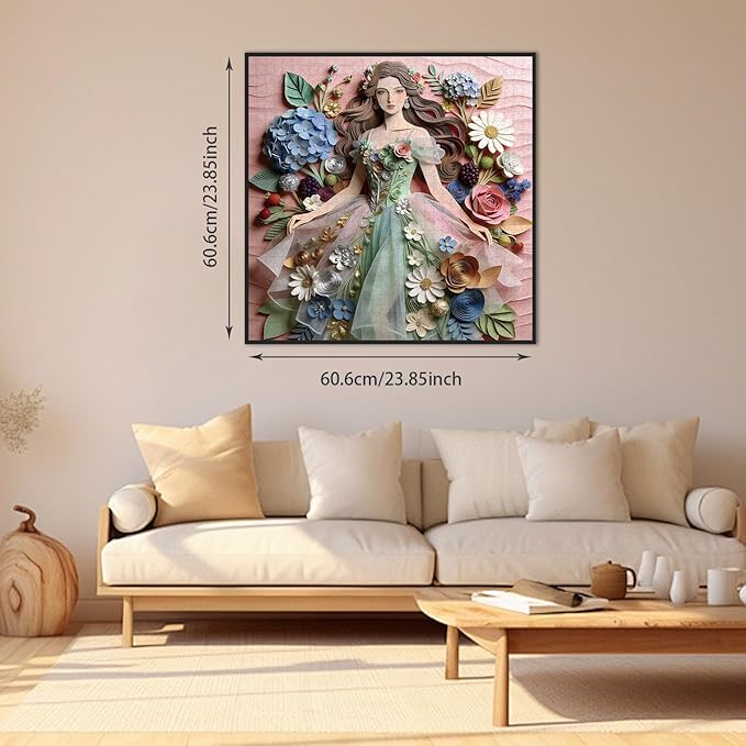 Puzzles for Adults 1024 Piece, 3D Paper Art Floral Princess Scene Jigsaw Puzzles, with Letter Markings, HD Poster, Storage Bag– Home Decor Gift for Art & Craft Lovers （23.86 x 23.86 in）