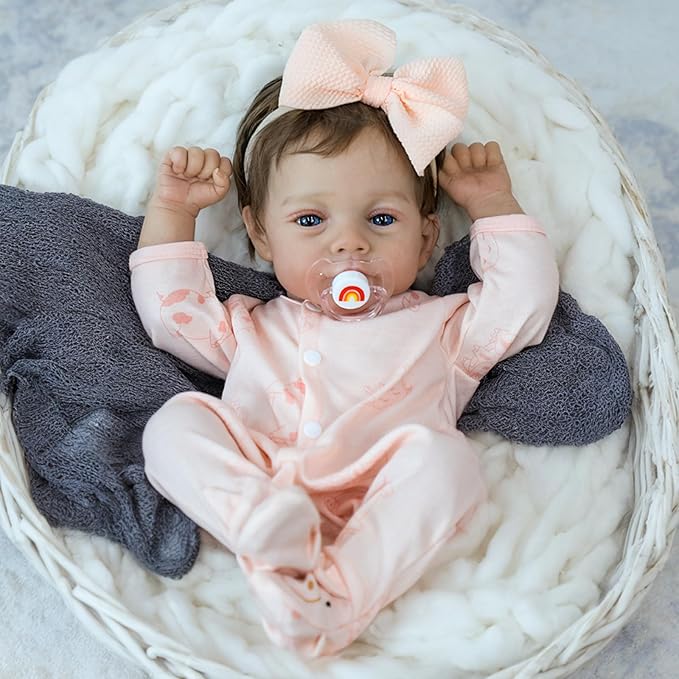 SCOM Realistic Reborn Baby Dolls - 18 Inch Lifelike Newborn Baby Dolls Adorable Girl, Real Life Baby Doll with Accessories, Soft Baby Doll Reborn Gift for 3+ Yrs Kids, Birthday Gift