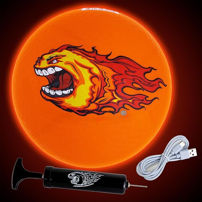 FIREBOMB LED Rubber Ball- Rechargeable Light-Up Ball for Dodgeball, Kickball, Handball, Four Squrae, Playground Nighttime Fun Glowing Sports Ball for All Ages