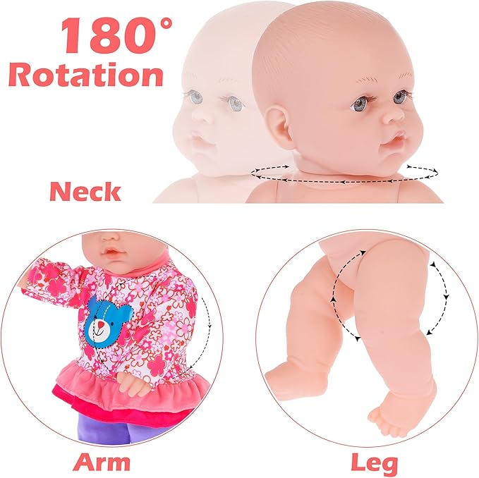 ebuddy 12 inch Baby Doll and Accessories-Reborn Baby Dolls Real Life Baby Dolls with 3 Sets Clothes,Backpack,Pacifier, Bottle
