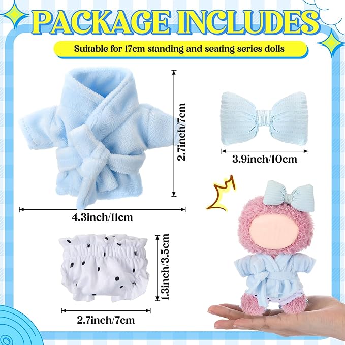 Simgoing 17cm Doll Clothes Pajamas Set with Pants Eye Mask Good Night Bedding Clothes Outfit Gifts Fits 17cm Dolls Accessories for DIY Dress up Lovers(Blue Bowknot)