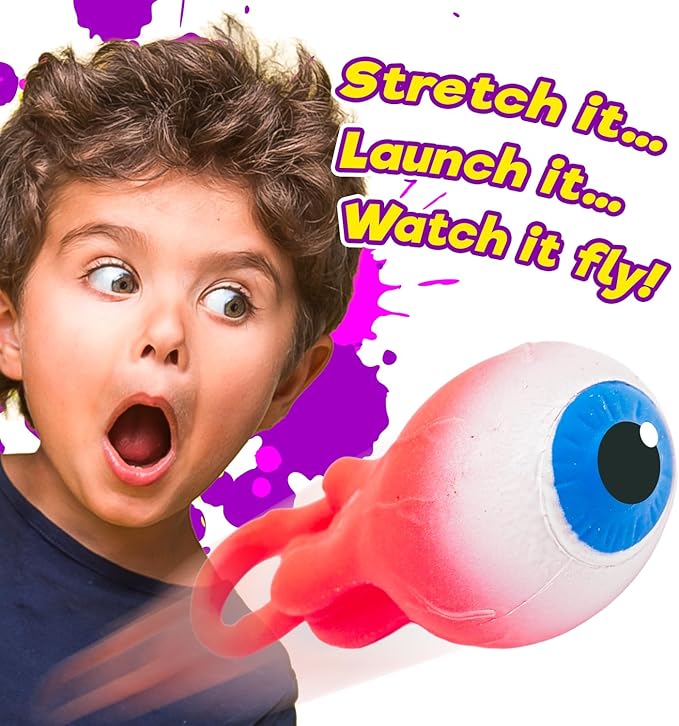 JA-RU Gross Light Up Eye Flinger Toy (Pack of 1) Stretchy Launching Eyeball. Halloween Party Favor. Sticky Splat Ball, Wall Ball, Squishy, Stress Relief, Gross Toy, Sticky Flinger 2494-1
