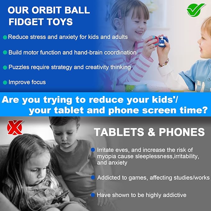2 Pack Orbit Ball Toy, Novelty Fidget Toys Creative Track Infinity Cube Stress Relief Balls Sensory Toys for Autistic ADHD Kids Adults (Blue&White)