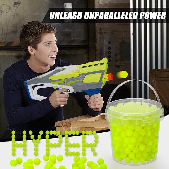 400 Refill Balls Ammo for Nerf Hyper Gun, 0.55 in Hyper Gun Balls with Portable Storage Bucket (Yellow), Hyper Rounds