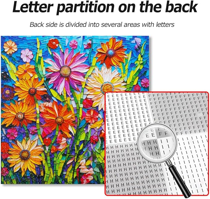 Bgraamiens-Mosaic Art Flowers-1000 Pieces Puzzle for Adults, Stained Glass Jigsaw with Flowers, Impossible Puzzle Color Challenge Hard Puzzles for Adults