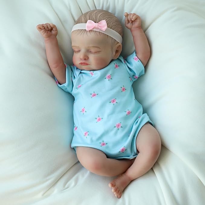 KSBD Realistic Reborn Baby Dolls - 18 inch Rosalie Newborn Baby Sleeping Girl, Cloth Body Poseable Real Life Baby Dolls Birthday Gift for Kids Age 3+…