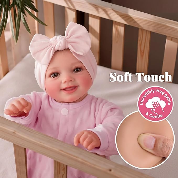 BABESIDE Reborn Baby Dolls Sunny - 17Inch Cute Soft Vinyl Realistic Baby Doll Poseable Smiling Real Life Baby Dolls with Complete Accessories for 3+ Years Old Gifts
