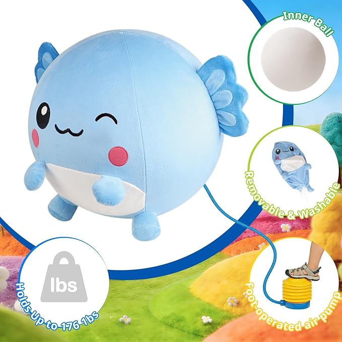 Bouncing Balls for Kids, 29in/73cm Axolotl Plush Axolotl Toys for Girls, Inflatable Ride on Bouncer W/Pump Bounce Ball Support Up to 176 Pounds, Indoor Outdoor, Blue(5-7 Years)