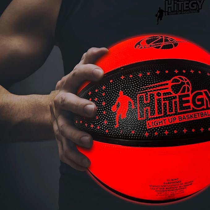 Rechargeable Glow in the Dark Basketball - USB Charging, Water-Resistant, Size 7, Impact Activated, Includes Pump & Charging Cable - Rechargeable Light Up Basketball (Star, Battery Version)