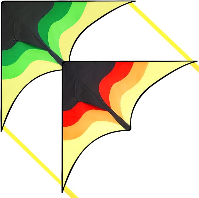 SYNCFUN 2 Packs Large Delta Kite Gradient Green and Yellow– Easy to Fly for Kids and Adults, Beach Kite with 328 ft String for Outdoor Games and Activities