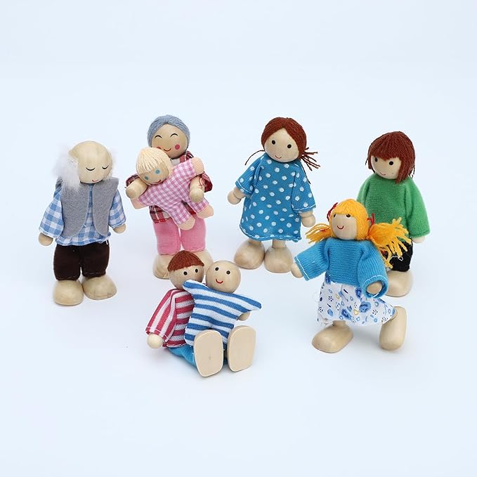 ONEST 23 Pieces Wooden Dollhouse Family Set Mini People Figures Sets Dollhouse Dolls Wooden Doll Family Pretend Play Figures Accessories for Pretend Doll House