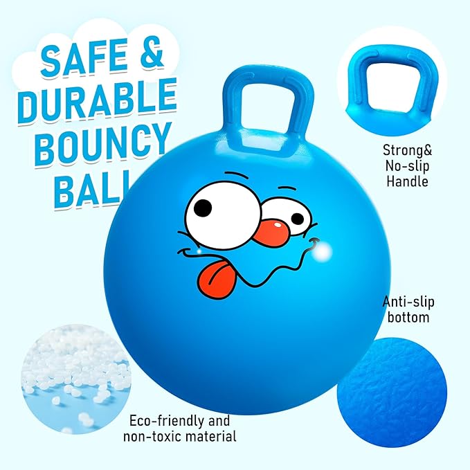 U&C Planet Hopper Ball 20 inches Bouncy Ball with Handle for Kids Age 5-9 Hoppity Hop Sit and Bounce Jumping Hopping Toy with Pump and Gift Box Great Gift for Birthday Christmas, Blue