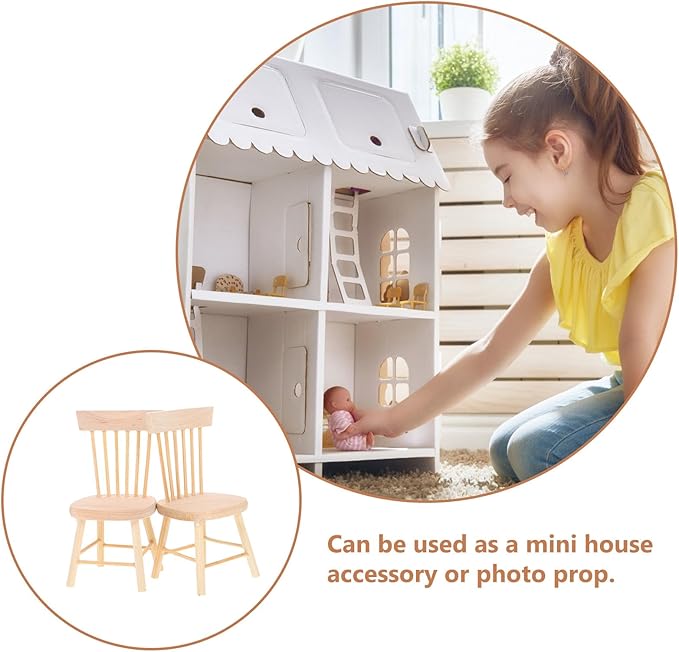 TOYANDONA 6pcs Dollhouse Chairs 1/12 Scale - Mini Doll House Dining Chairs Miniature Wooden Dollhouse Furniture 1/12 Scale for Doll House Accessories