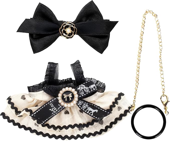 Doll Clothing Set (No Doll), Cute Bow, Crossbody Bag, Dress, Suitable for 15-17cm Dolls, Outfit Accessory Set for Unique Styling (Black-B)