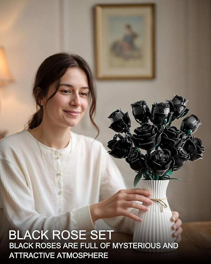Black Roses Flowers Building Sets, Artificial Bouquet Botanical Collection Building Blocks for Adults, Gothic Home Decor, Christmas Birthday Gift for Adults Women, Girls Age 8-12 (512Pcs)