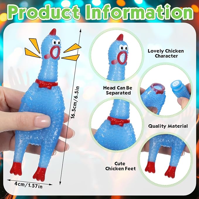 Honoson 50 Pcs Glow in The Dark Rubber Chicken 6.5 Inch Luminous Screaming Glowing Novelty Squeaky Chicken Prank Novelty Party for Adults, Family Games (Pink,Orange,Blue,Green)