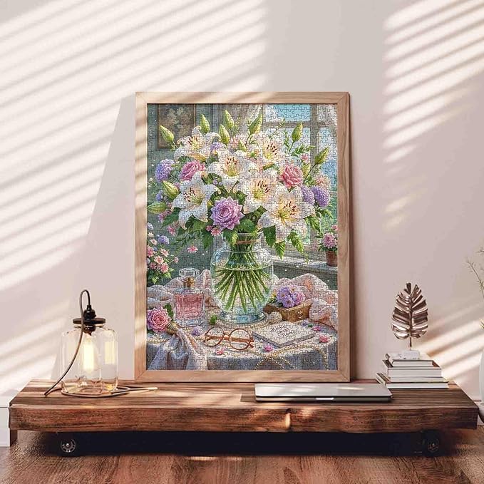 Lily Jigsaw Puzzles Flowers Floral 1000 Piece Rose Hydrangea vase Puzzles for Adults,Blossom Flowers Puzzles for Challenging Family Activity Games for Home Wall Decor Gifts - 20 x 27 Inches