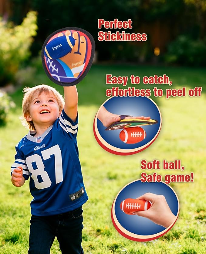JoyCat Football Toss and Catch Ball Game for Kids, 4 Paddles & 4 Soft Footballs, American Football Training Set for Backyard Beach, Sports Outdoor Toys Birthday Gift Idea for Boys Girls Ages 3-12